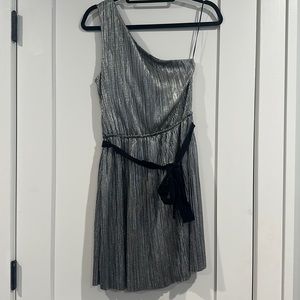 Express one shoulder metallic silver dress